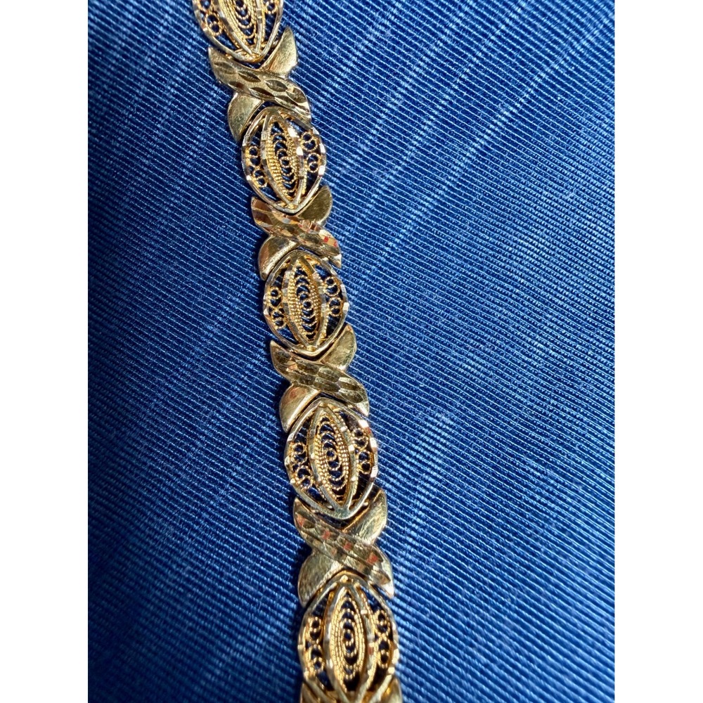 Vintage 925 Sterling Silver Gold Vermeil Filigree XO Bracelet Turkey 7.5 Inch - Picture 6 of 6